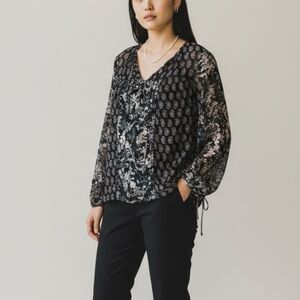 ~ Knox Rose Blouse Size S Black Pink Green
